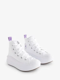 Blanc/Pourpre - Baskets junior montante Converse Move à plateforme