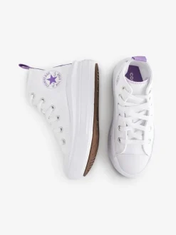 Blanc/Pourpre - Baskets junior montante Converse Move à plateforme