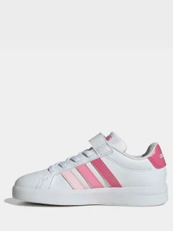 Blanc/Rose - adidas Grand Court 3.0 Baskets enfant à lacets élastiques