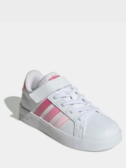 Blanc/Rose - adidas Grand Court 3.0 Baskets enfant à lacets élastiques