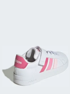 Blanc/Rose - adidas Grand Court 3.0 Baskets enfant à lacets élastiques