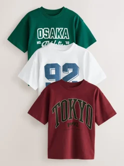 Blanc/vert/baies Varsity - Lot de 3 t-shirts à manches courtes à imprimé graphique décontractés (3-16ans)