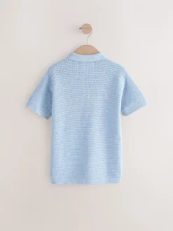 Bleu - 100% Coton Texturé Manches courtes Polos tricotés (3-16ans) (3-16ans)