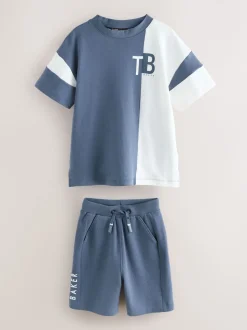 Bleu - Baker by Ted Baker ensemble t-shirt et short universitaire color block