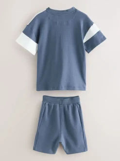 Bleu - Baker by Ted Baker ensemble t-shirt et short universitaire color block