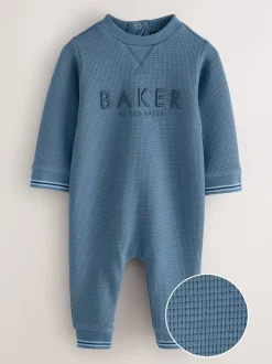 Bleu - Barboteuse Baker by Ted Baker texturée à manches longues