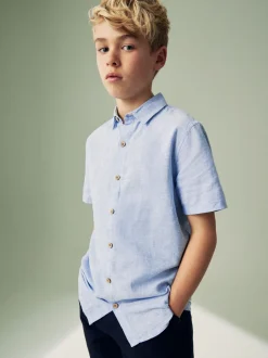 Bleu - Blend Chemises Manchester court en lin ({t}3mois-16ans)