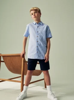 Bleu - Blend Chemises Manchester court en lin ({t}3mois-16ans)