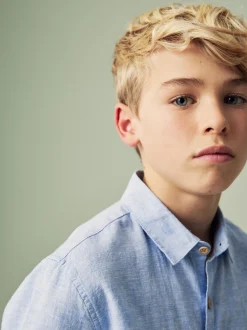 Bleu - Blend Chemises Manchester court en lin ({t}3mois-16ans)