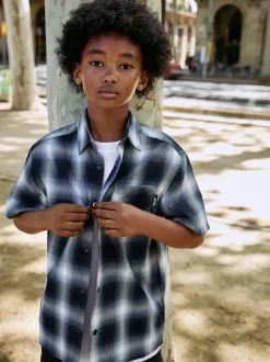 Bleu à carreaux ombre - Manches courtes Shirt (3-16yrs)