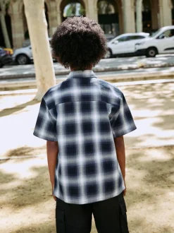 Bleu à carreaux ombre - Manches courtes Shirt (3-16yrs)