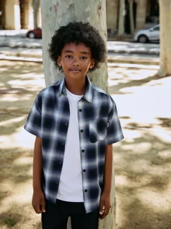 Bleu à carreaux ombre - Manches courtes Shirt (3-16yrs)