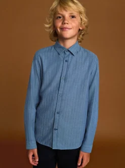 Bleu - Chemise à manches longues à chevrons (3-16ans)