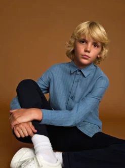 Bleu - Chemise à manches longues à chevrons (3-16ans)