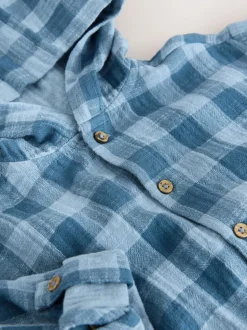 Bleu - Chemise à manches longues à carreaux à capuche (3mois -7ans)