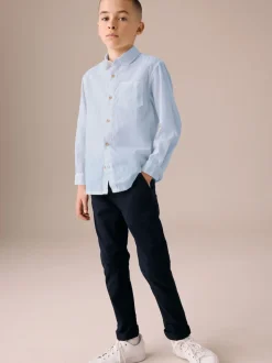 Bleu - Chemise manches longues 100% lin (3-16ans)