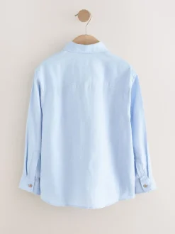 Bleu - Chemise manches longues 100% lin (3-16ans)