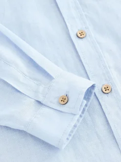 Bleu - Chemise manches longues 100% lin (3-16ans)