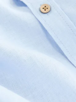 Bleu - Chemise manches longues 100% lin (3-16ans)