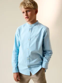 Bleu - Chemise Oxford à manches longues et Col mao (3-16ans)