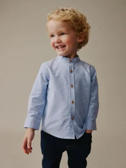 Bleu - Chemise Oxford à Manches longues et Col mao (3mois-7ans)