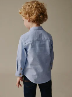Bleu - Chemise Oxford à Manches longues et Col mao (3mois-7ans)