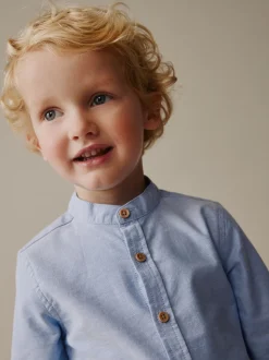 Bleu - Chemise Oxford à Manches longues et Col mao (3mois-7ans)