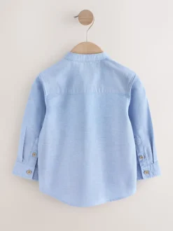 Bleu - Chemise Oxford à Manches longues et Col mao (3mois-7ans)