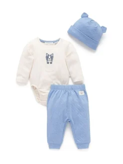 Bleu - Ensemble cadeau Purebaby 3 pièces