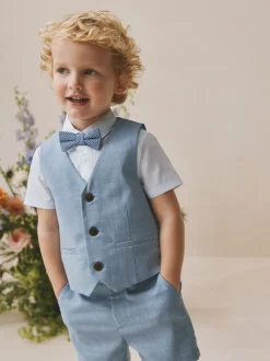 Bleu - Ensemble gilet, chemise, short et cravate (3mois9ans)