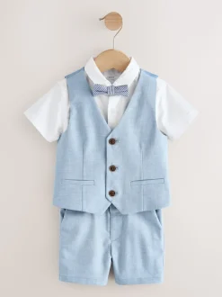 Bleu - Ensemble gilet, chemise, short et cravate (3mois9ans)