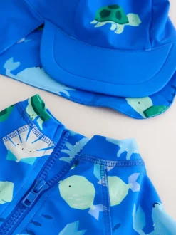 Bleu - Ensemble maillot de bain et chapeaux Sunsafe (3mths-7yrs)