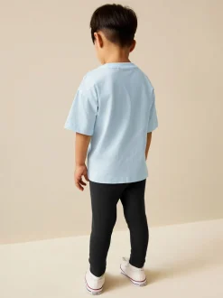 Bleu - Ensemble Manches courtes  100% coton - T-shirt et Leggings (3mths-7yrs)