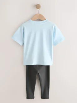 Bleu - Ensemble Manches courtes  100% coton - T-shirt et Leggings (3mths-7yrs)