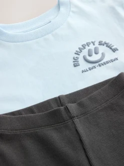 Bleu - Ensemble Manches courtes  100% coton - T-shirt et Leggings (3mths-7yrs)