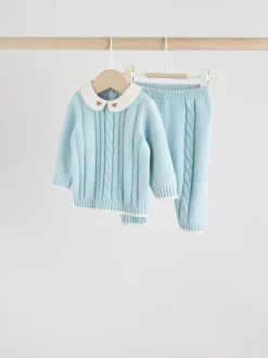 Bleu - Ensemble pull et legging en maille bébé (0mois-3ans)