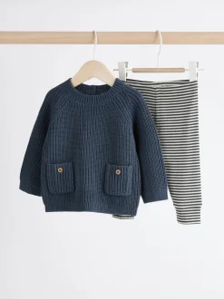 Bleu - Ensemble pull et legging en maille bébé (0 mois-2 ans)