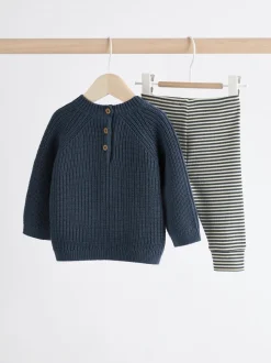 Bleu - Ensemble pull et legging en maille bébé (0 mois-2 ans)