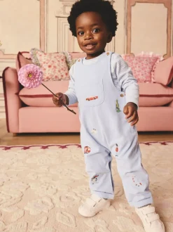 Bleu - Ensemble salopette et body bébé en velours côtelé 100% coton