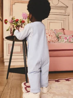 Bleu - Ensemble salopette et body bébé en velours côtelé 100% coton