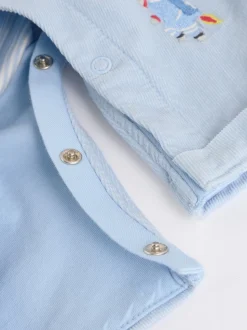 Bleu - Ensemble salopette et body bébé en velours côtelé 100% coton