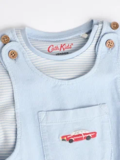 Bleu - Ensemble salopette et body bébé en velours côtelé 100% coton