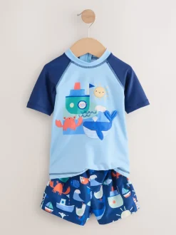 Bleu - Ensemble Sunsafe Rash Gilet et short de bain (3mois-7ans)
