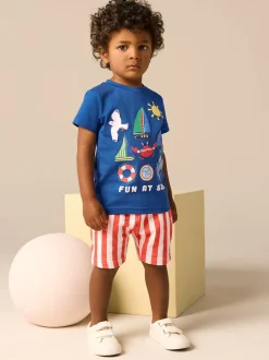Bleu - Ensemble t-shirt à manches courtes et short à motif (3mois7ans)