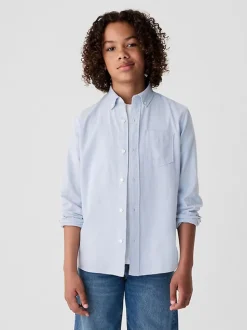Bleu - Gap Coton Manches longues Pocket Oxford Chemises (4-13yrs)
