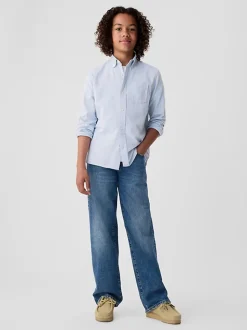 Bleu - Gap Coton Manches longues Pocket Oxford Chemises (4-13yrs)