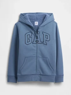 Bleu - Gap Logo Sherpa-Lined Zip Hoodie (4-13yrs)