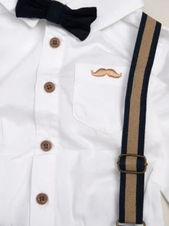 Bleu - Little Gent nœud papillon en velours côtelé avec nœud papillon et pantalon avec bretelles