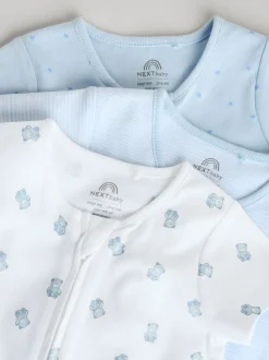 Bleu - Lot de 3 barboteuses zippées bidirectionnelles pour bébé (0 mois à 3 ans)