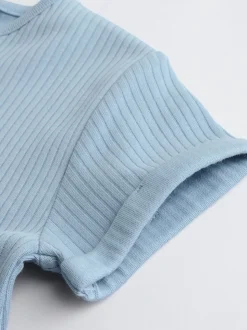 Bleu - Lot de 4 barboteuses à col boutonné grand-père pour bébé